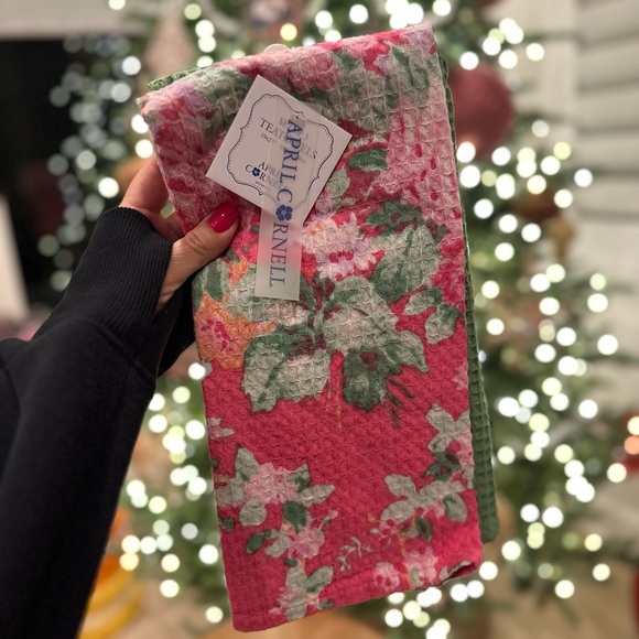 April Cornell spring floral kitchen towels 3 pack green pink cottage rose - Picture 8 of 8